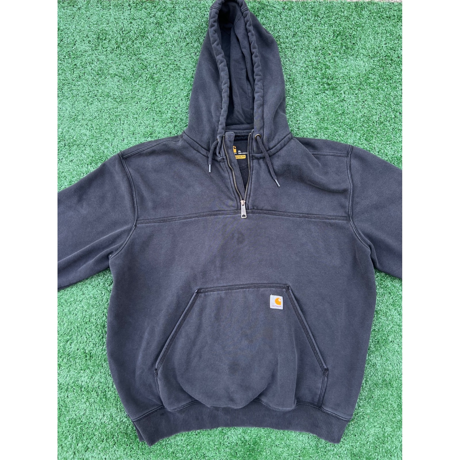 Carhartt Mens Xl Quarter Zip Hoodie Black Original Fit Workwear Sweatshirt Faded